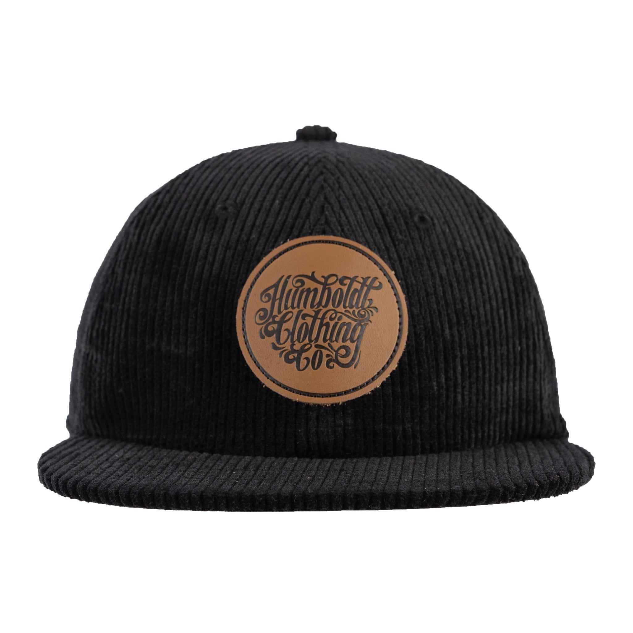 Flat Bill Corduroy Leather Patch Hat Black